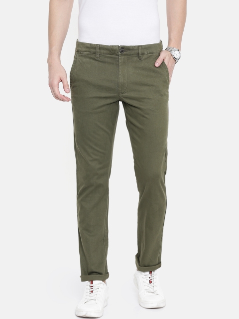 

SELECTED Men Olive Green Grey Solid Slim Fit Chinos