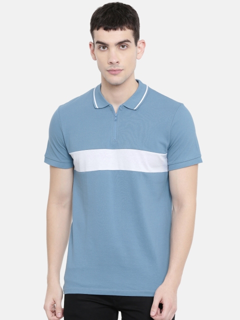 

SELECTED Men Blue Solid Polo Collar T-shirt