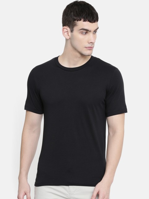 

SELECTED Men Black Solid Round Neck Pure Cotton T-shirt