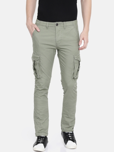 

SELECTED Men Olive Green Slim Fit Solid Cargos