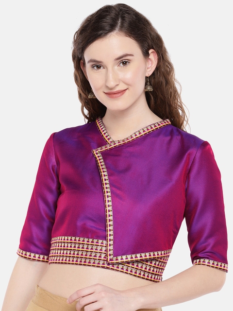 

JustB Women Purple Solid Non-Padded Kimono Style Silk Blouse
