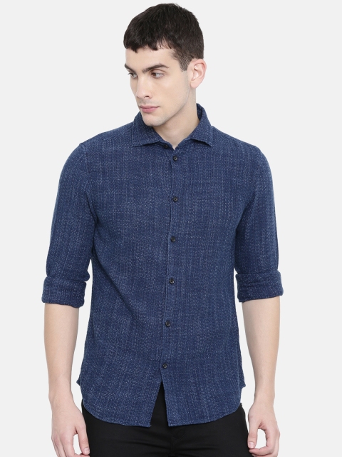 

SELECTED Men Blue Slim Fit Self-Design Casual Shirt