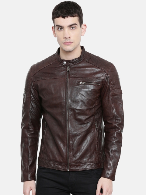 

SELECTED Men Coffee Brown Solid Leather Jacket