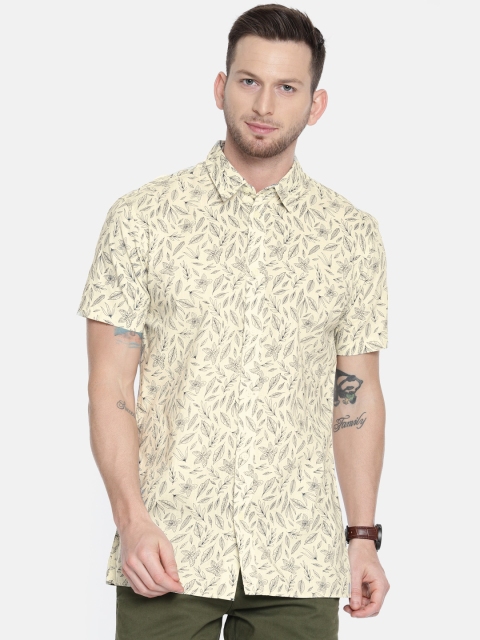 

SELECTED Men Beige & Blue Slim Fit Printed Casual Shirt