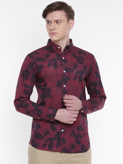 

SELECTED Men Maroon & Navy Blue Printed Slim Fit Shirt