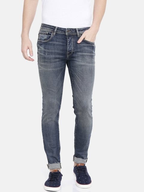 

SELECTED Men Blue Skinny Fit Mid-Rise Low Distress Stretchable Jeans