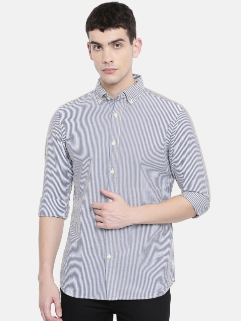 

SELECTED Men Navy Blue & White Regular Fit Striped Casual Shirt