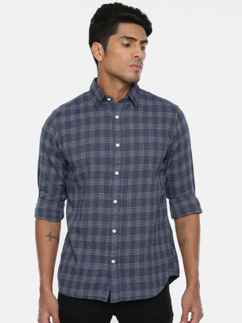 

SELECTED Men Blue & White Regular Fit Checked Casual Shirt