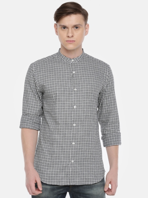 

SELECTED Men Black & White Slim Fit Checked Casual Shirt