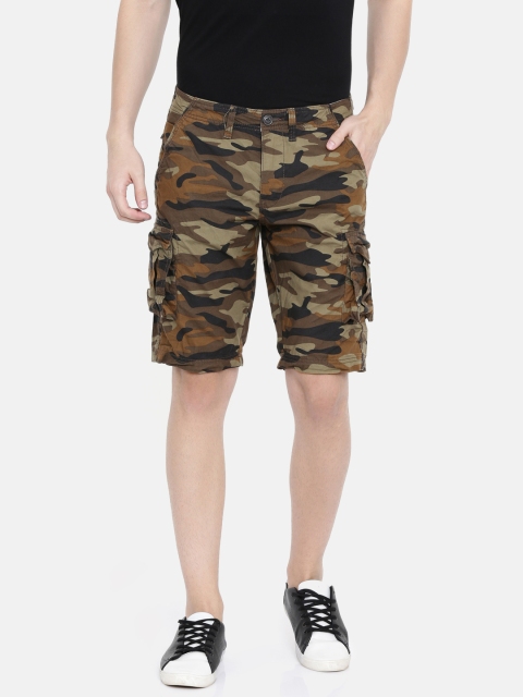 

SELECTED Men Brown & Olive Green Printed Cargo Shorts