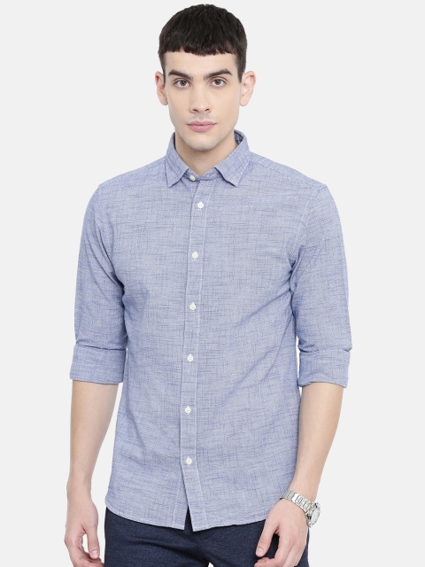 

SELECTED Men Blue Regular Fit Self Design Casual Shirt