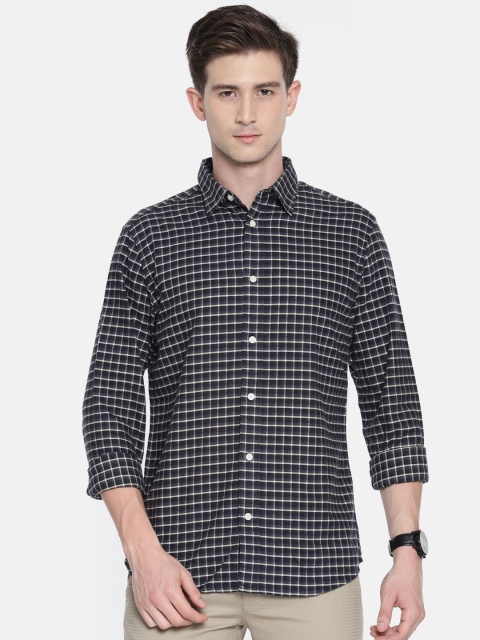 

SELECTED Men Navy & Off-White Slim Fit Checked Casual Shirt, Navy blue