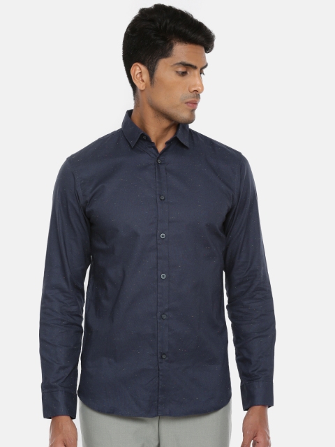 

SELECTED Men Navy Blue Slim Fit Self Design Casual Shirt