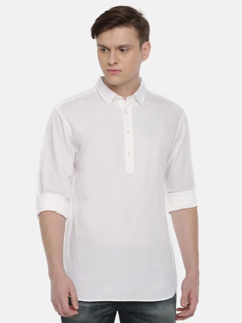 

SELECTED Men White Solid Half-Button Placket Casual Shirt