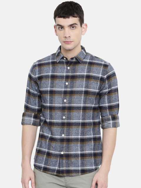 

SELECTED Men Navy Blue & Brown Checked Casual Shirt