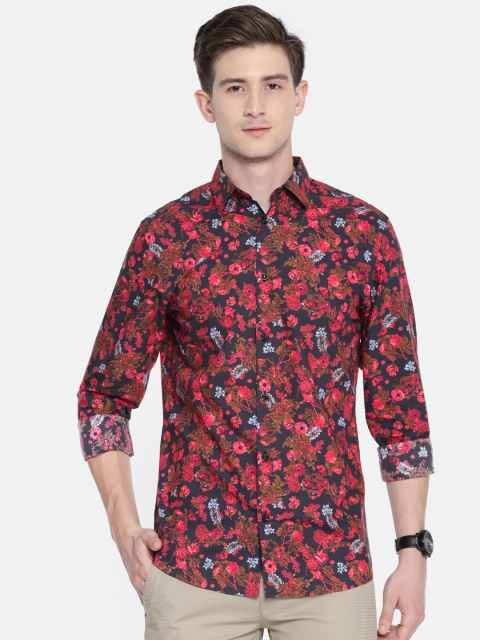 

SELECTED Men Navy & Red Slim Fit Printed Casual Shirt, Navy blue