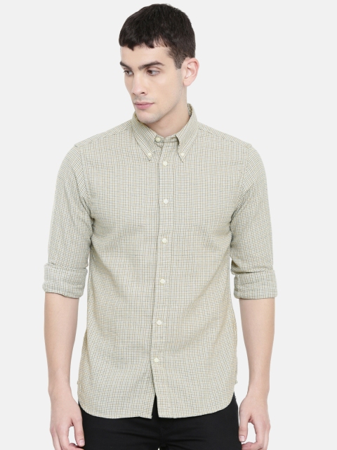 

SELECTED Men Grey & Beige Regular Fit Checked Casual Shirt