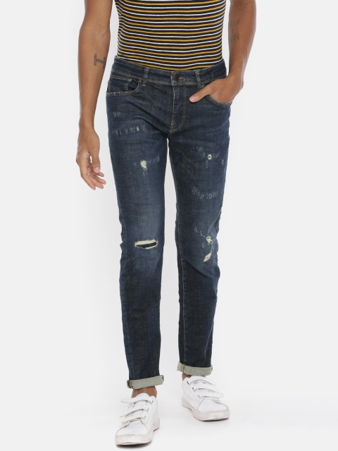 

SELECTED Men Blue Leon Slim Fit Mid-Rise Mildly Distressed Stretchable Jeans