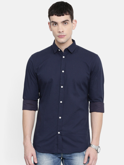 

SELECTED Men Navy Blue & Pink Slim Fit Printed Casual Shirt
