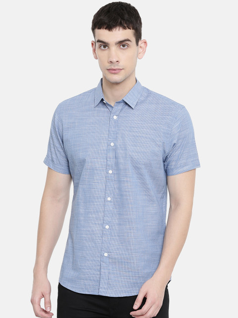 

SELECTED Men Blue & White Slim Fit Self Design Formal Shirt