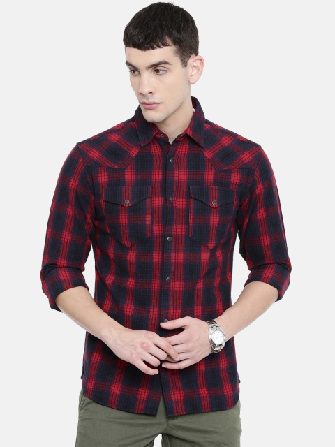 

SELECTED Men Red & Navy Blue Slim Fit Checked Casual Shirt