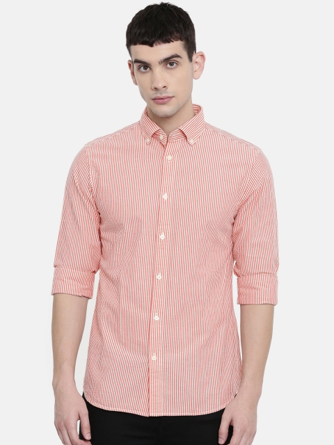 

SELECTED Men Red & Off-White Regular Fit Striped Casual Shirt