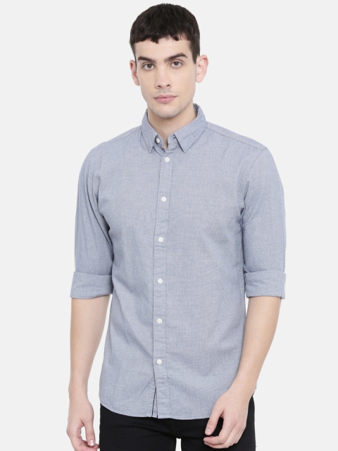 

SELECTED Men Blue Slim Fit Self-Design Casual Shirt