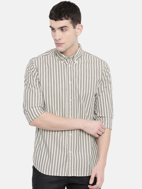

SELECTED Men Off-White & Grey Slim Fit Striped Casual Shirt