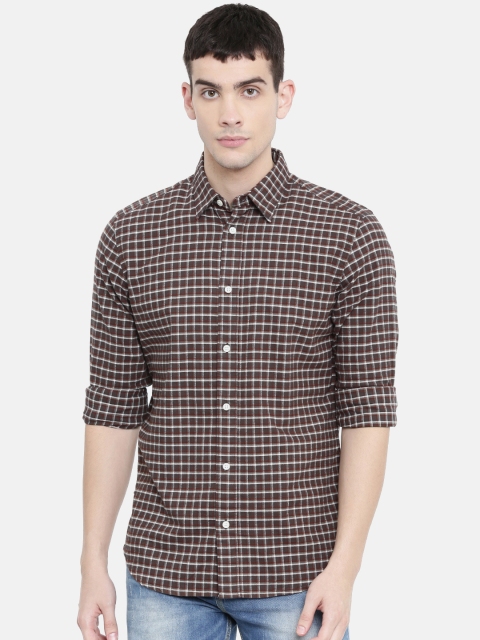 

SELECTED Men Brown & Off-White Slim Fit Checked Casual Shirt