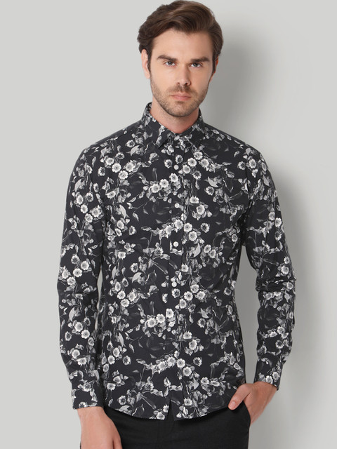 

SELECTED Men Black & Grey Slim Fit Floral Printed Opaque Casual Shirt