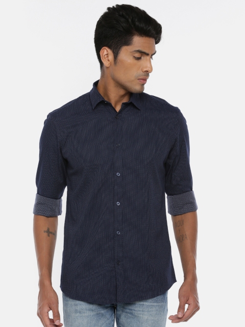 

SELECTED Men Navy & White Slim Fit Self Design Casual Shirt, Navy blue