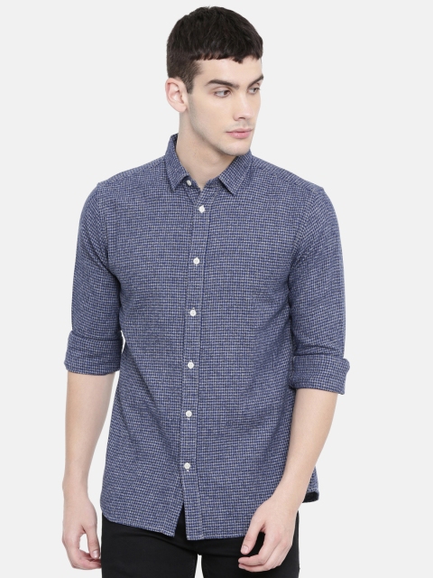 

SELECTED Men Blue & Grey Regular Fit Checked Casual Shirt