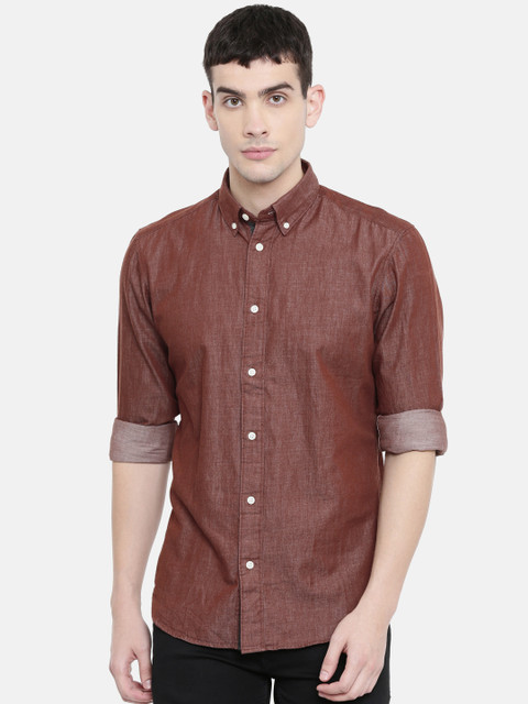 

SELECTED Men Brown Slim Fit Solid Casual Shirt