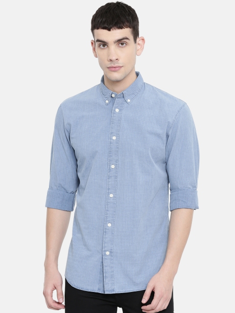 

SELECTED Men Blue & White Regular Fit Checked Casual Shirt