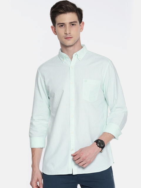 

SELECTED Men Green & White Regular Fit Striped Casual Shirt