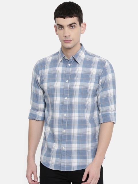 

SELECTED Men Blue & White Slim Fit Checked Casual Shirt