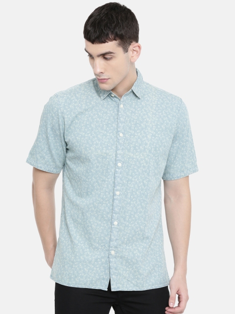 

SELECTED Men Blue & Off-White Regular Fit Printed Casual Shirt