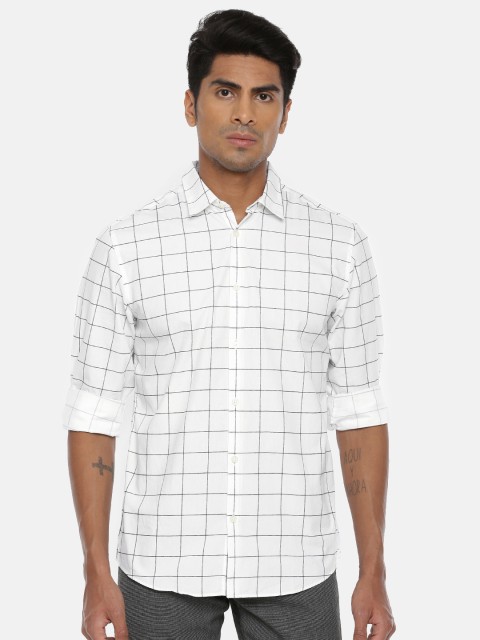 

SELECTED Men White & Black Regular Fit Checked Casual Shirt