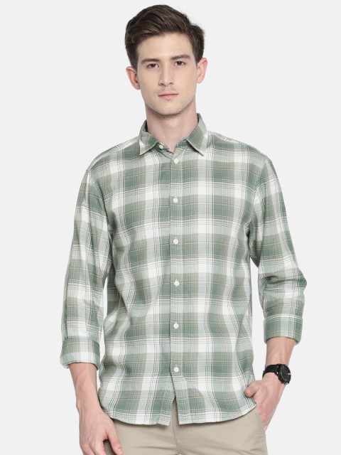 

SELECTED Men Green & White Nancy Slim Fit Checked Casual Shirt