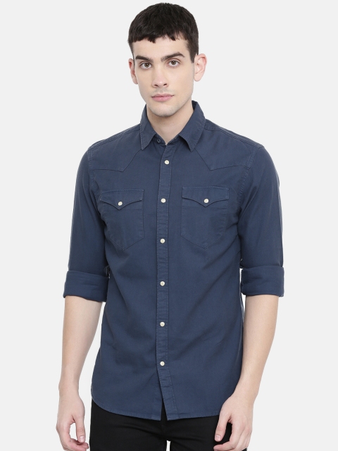 

SELECTED Men Navy Blue Slim Fit Solid Casual Shirt