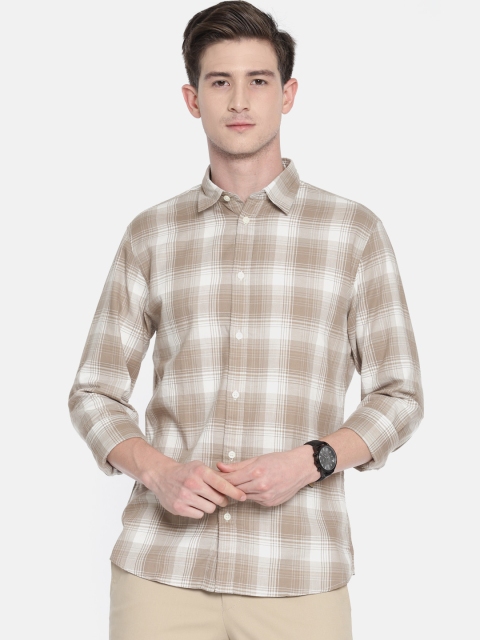 

SELECTED Men Taupe & Off-White Slim Fit Checked Casual Shirt