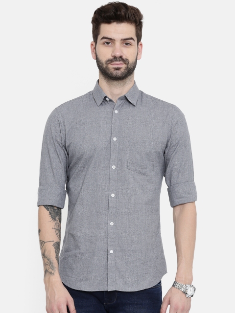 

SELECTED Men Navy Blue & White Slim Fit Textured Casual Shirt