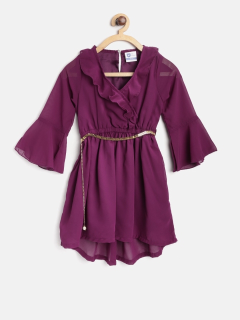 

612 league Girls Purple Solid Fit and Flare Dress