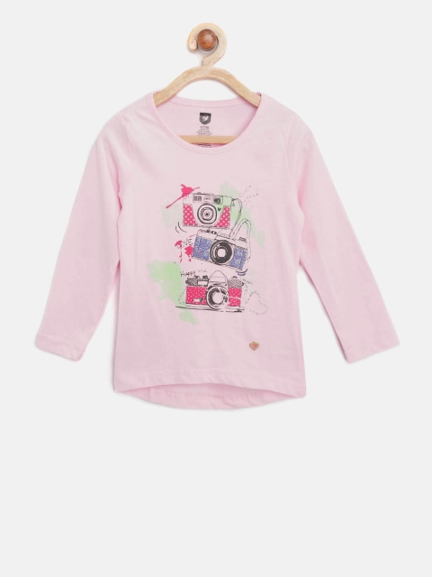 

612 league Girls Pink Printed T-shirt