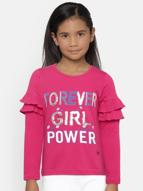 

612 league Girls Pink Printed Top