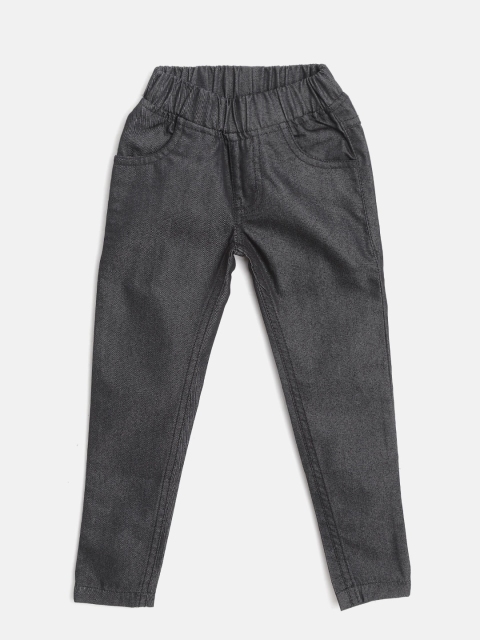 

612 league Girls Black Regular Fit Solid Trousers