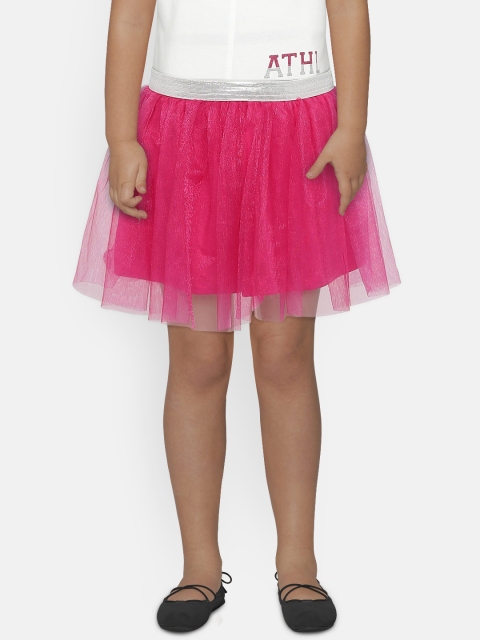 

612 league Girls Pink Solid Flared Skirt