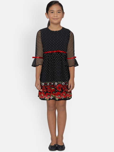

612 league Girls Black & Red Fit and Flare Dress