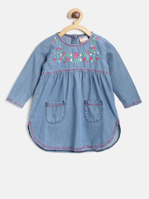 

612 league Girls Blue Solid Chambray A-Line Dress