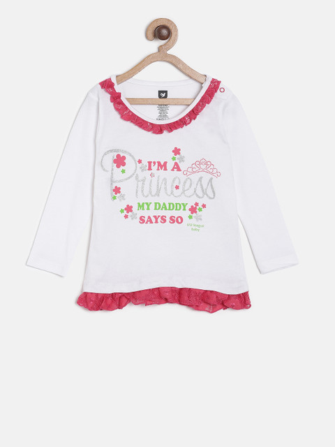 

612 league Girls White Printed Top